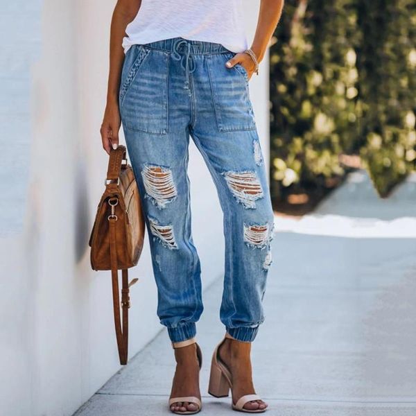 

plus size high waist summer autumn casual loose woman jean ripped women jeans 2021 denim harem pants for clothes women's, Blue