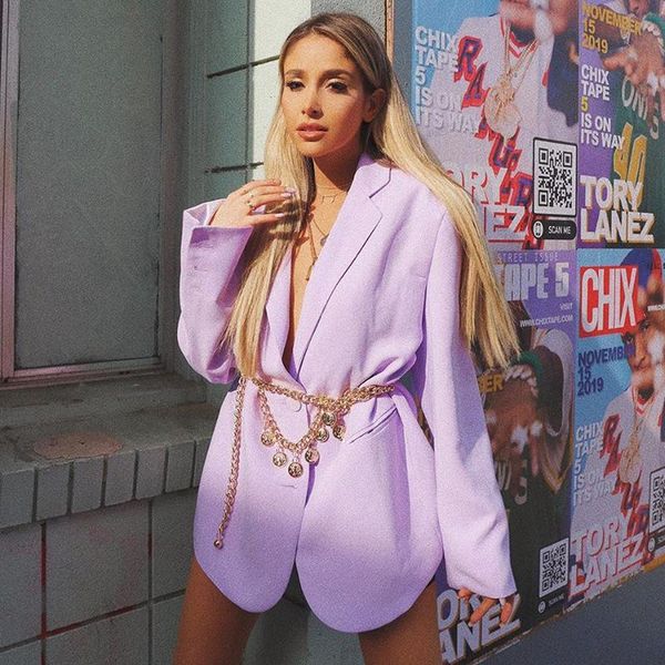 

streetwear long sleeve light purple blazer women 2021 autumn ol solid coat female fashion clothing women's trench coats, Tan;black