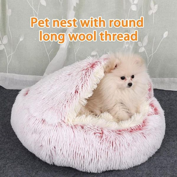 

cat beds & furniture pet accessories puppy nest long plush bed soft warm round house for dog sleeping mat 2 in 1 small dogs sofa cushion