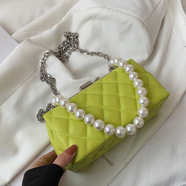 

evening bags 2021 women's bag versatile fashion pearl lingge square advanced texture inclined shoulder pu purse