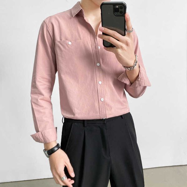 

spring loose men casual shirts long sleeve solid all match front pocket decor 100% cotton blouse homme streetwear 3xl- 210628, White;black