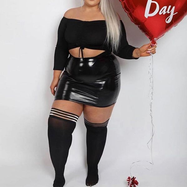 

plus size pants women 4xl 5xl leather skirt high waist pvc shiny pu short mini bodycon skirts 6xl large clothing nightclub, Black