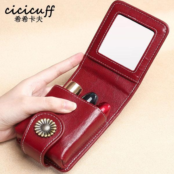 

mini lipstick bag cow leather make up case portable travel cosmetic makeup organizer women beauty storage pouch with mirror bags & cases