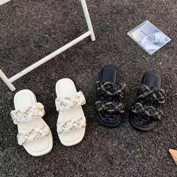 

slippers bailamos 2021 brand sandals square toe flat women fashion weave slides casual beach flip flops comfortable shoes 3y1x, Black