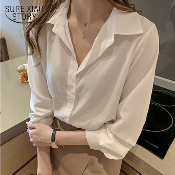 

white shirt women autumn korean loose leisure long sleeve shirts turn-down collar solid button female blouses 7111 50 210417