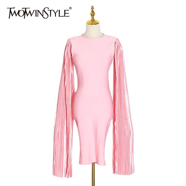 

slim women's dresses o neck long sleeve high waist ruched split dress for female fashion clothing 210520, Black;gray