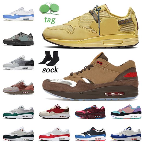 

2021 cactus jack air max 1 1s running shoes wheat baroque brown clot kiss of death cha university blue london evergreen bacon mens womens sn, White;red