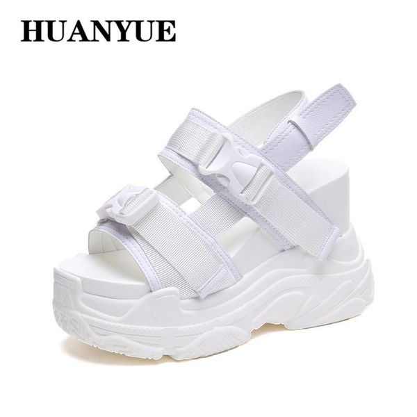 

arrival 2021 summer platform sandals women 12cm wedges thick bottom casual shoes comfortable black buckle sneakers