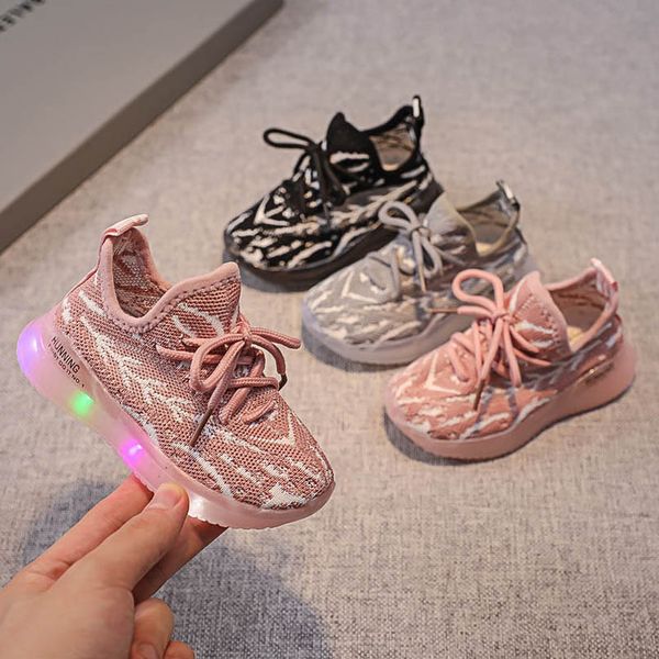 

led baby athletic kids shoes toddler sneakers boys girls footwear children infant wear spring autumn moccasins soft running b7440, Black