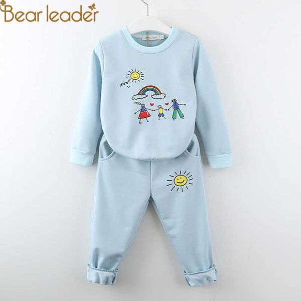 

bear leader boys girls clothes sets long sleeve cartoon pattern sweatshirt with long pant 2pcs sports costume for kids clothing 210708, White