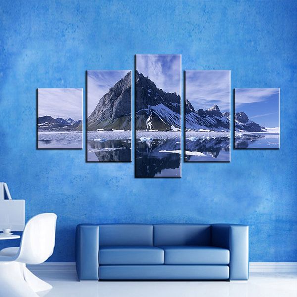 

5pcs/set unframed ice mountain above the sea poter painting hd print on canvas wall art for living room decor