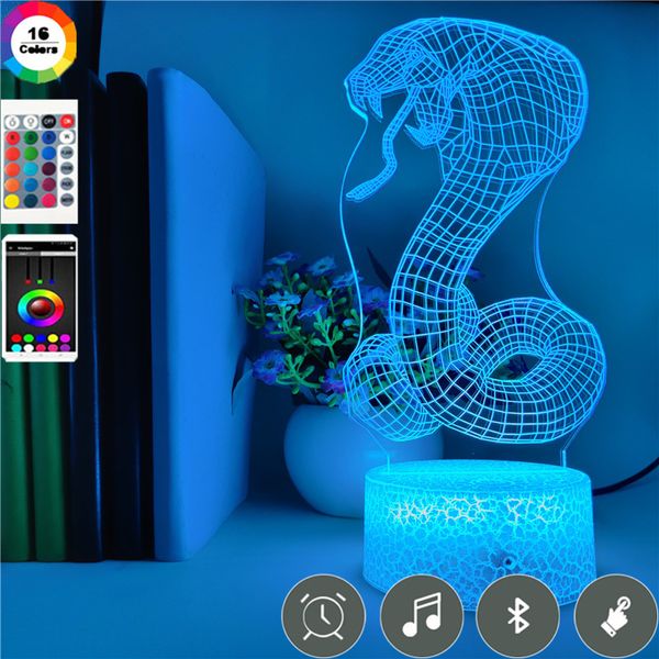 

cobra night light led usb powered 3d anime desk lamp acrylic snake nightlight bluetooth base color change atmosphere decoration