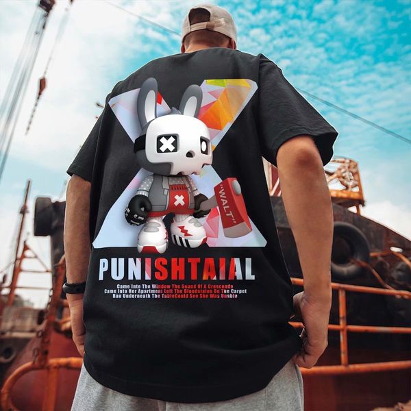 

t shirt guochao street hip hop brand three dimensional printing short sleeve men's trend large half, White;black