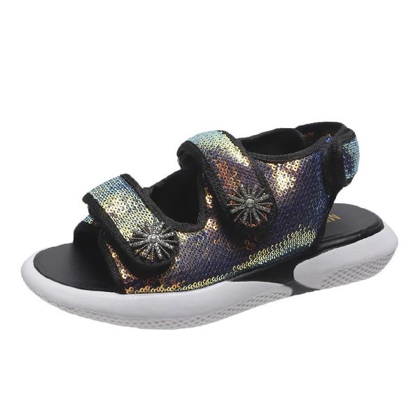 

sandals 2021 casual women's fashion all-match simple trend open toe sequins decoration flat women, Black