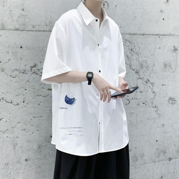 

men's casual shirts kemoy 2021 summer loose shirt men harajuku fashion male short sleeve blouse korean style chic, White;black