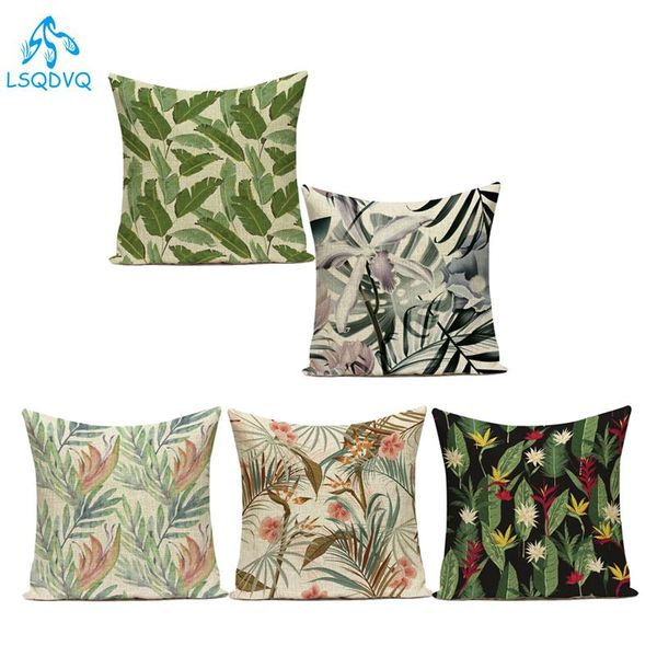 

cushion/decorative pillow tropical green plant palm leaf monstera leaves cotton linen square cushion cover sofa home pillowcase for living r