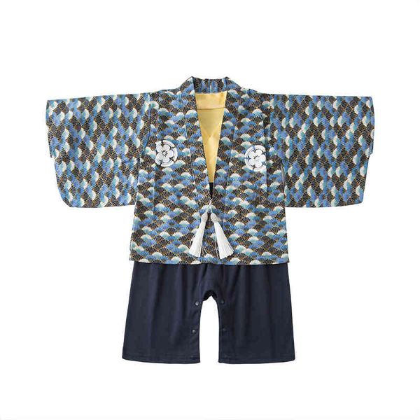 

melario infant boys clothes spring summer long sleev baby jumpsuit japanese style print floral printed kimono rompers 210412, Blue