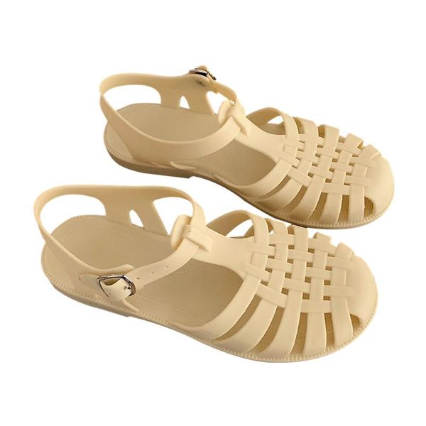 

sandals women roman summer korean fairy style students' hollow knitting flat bottom jelly shoes ladies and, Black