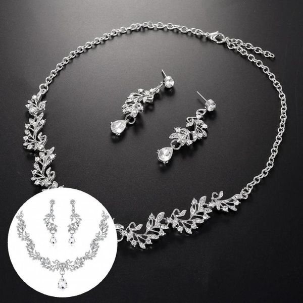 

earrings & necklace women set delicate jewelry shiny lightweight bridal stud 1, Silver