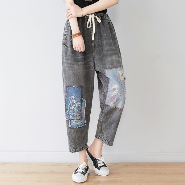 

women's pants & capris bigger waist size tall pants woman slacks shreds arrival embroidered hole denim hip hop elastic waistband cowboy, Black;white