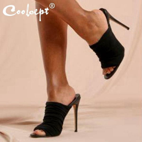 

coolcept 2021 summer women sandals peep toe stiletto heel slip on solid color party club fashion ladies footwear size 35-44 dress shoes, Black
