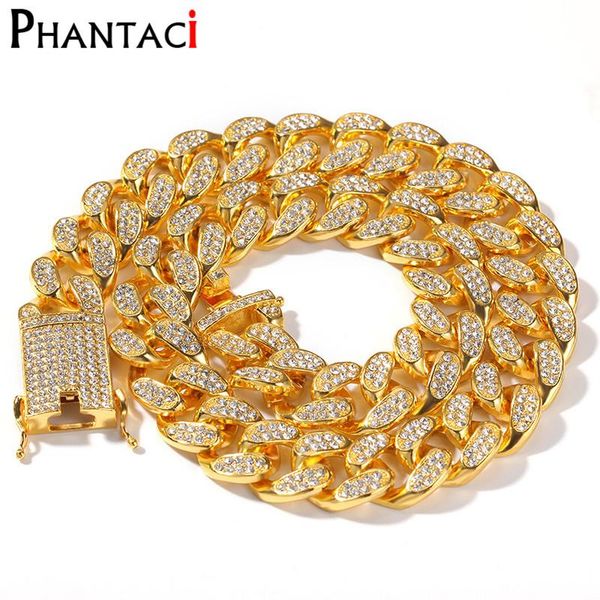 

hip hop miami curb cuban chain necklace big gold color rhinestones rapper jewelry men or women crystal choker necklack chains, Silver