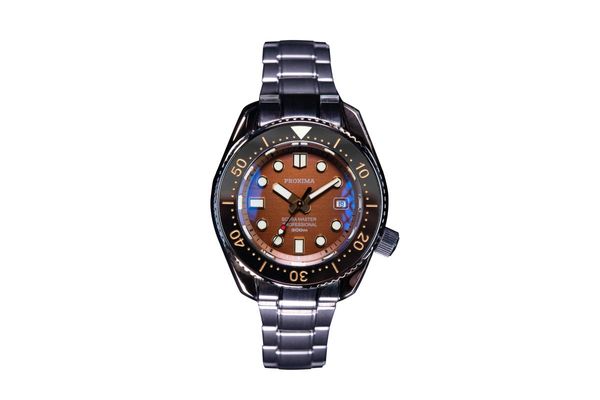 

wristwatches proxima mm300 sbdx001 stainless steel diver dive watch sellita sw200 movement ceramic bezel insert c3 luminous marine master, Slivery;brown