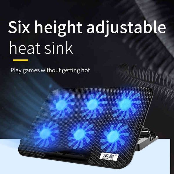 Base Cooling Pad Gaming Cooler Sei ventole Due porte USB 2400 RPM Supporto per notebook regolabile Laptop