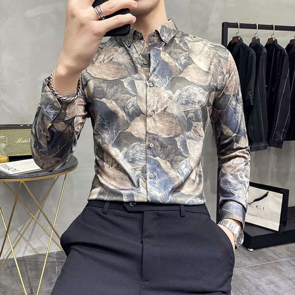 

men's casual shirts shirt spring men's wear british pointed collar slim floral long sleeve shirt youth large casual ssjp, White;black