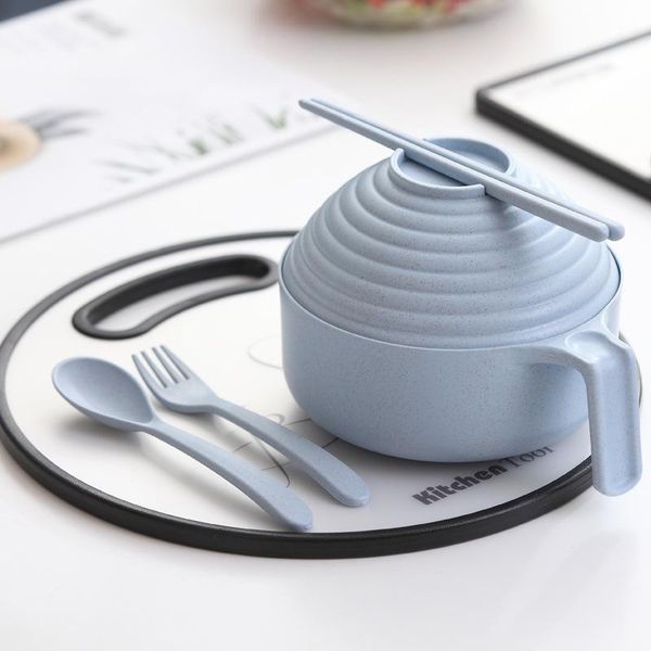 

eco-friendly wheat straw instant noodles bowl with lid handle dinnerware set soup salad rice microwaveable japanese bowls