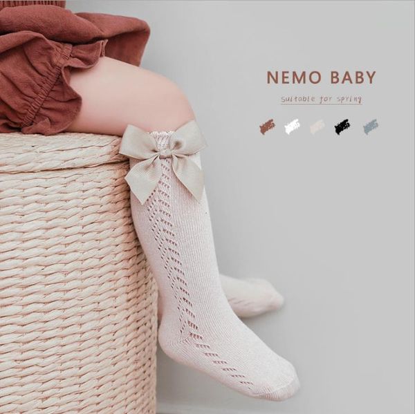 Baby Meias Algodão Knee Alto Meia Long Tube Bowknot Meia Branco Preto Meninas Sock Respirável Crianças Calçado 5 Cores BT6508