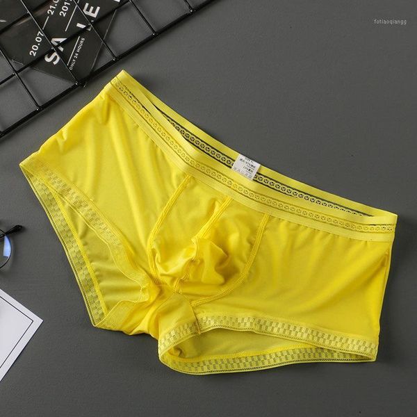 

underpants 8 color summer ice silk men underwear seamless male transparent boxer short ultra-thin breathable comfortable panties, Black;white