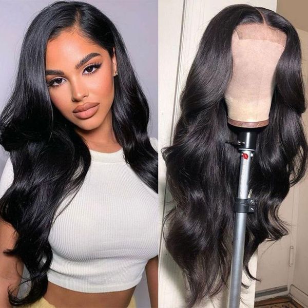 

lace wigs wave hd frontal wig body 13x4 for women human hair brazilian natural 4x4 closure front pre plucked, Black;brown