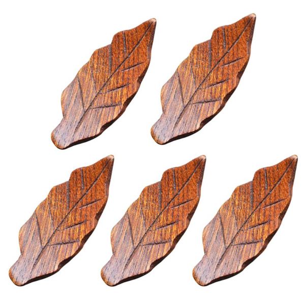 

5pcs wooden chopsticks rests leaf shape fork and holder spoon stand dinner table decor (yellow)