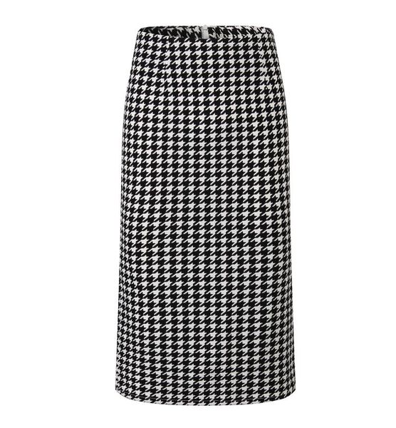 

skirts houndstooth bag hip skirt female printing high waist slim slimming long paragraph one step, Black