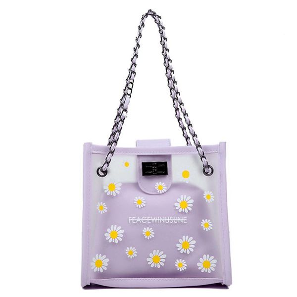 

evening bags daisy printed party with purses adjustable crossbody pu chain strap fashion mobile phone women shoulder bag transparent handbag