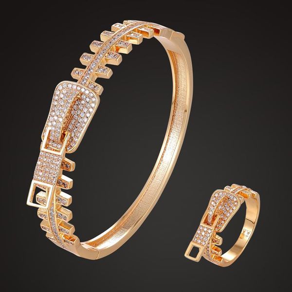 

earrings & necklace zlxgirl metal copper cubic zircon shape zipper bangle with ring jewelry sets fine women bridal bags, Silver