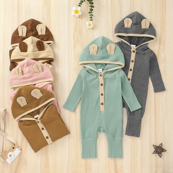 

jumpsuits baby autumn rompers born infant girls boys ribbed button hodded romper jumpsuit outfits clothes roupa de bebes, Blue