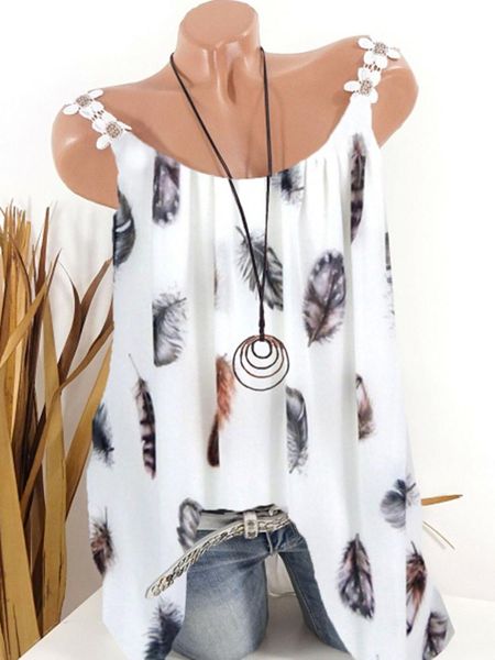 

women's t-shirt ladies vest fashion printing sleeveless bottoming shirt, White