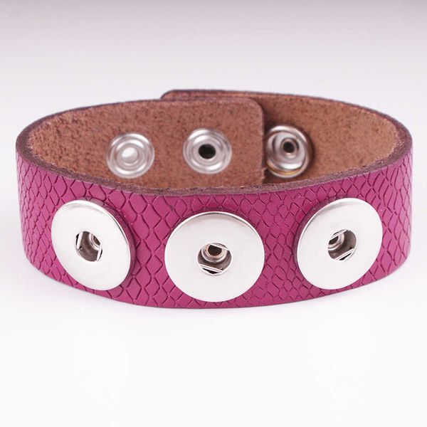 

punk vintage bohemia genuine leather 18mm snap button bracelet br739 q0719, Black