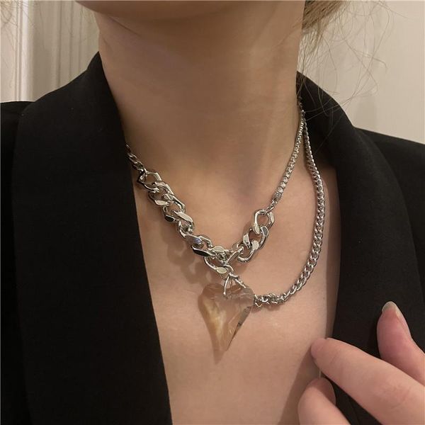 

pendant necklaces vintage exquisite peach heart for women fashion goth shiny crystal double layer chain chokers female jewelry, Silver