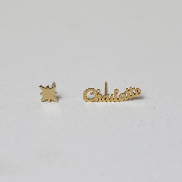 

stud vintage handwriting letter chailatte star studs earrings gold color babygirl cute women fashion jewelry gift, Golden;silver