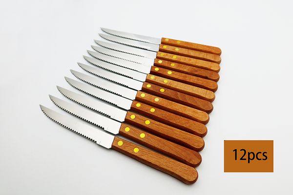

12pcs stainess stee steak knife with wood hande tabe knives set dinnerware set restaurant cutery