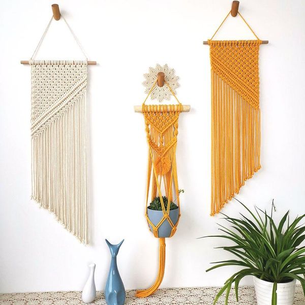 

bohemian style hand woven tassel tapestry macrame cotton rope wall hanging tapestries paintings home living room decoration decorative objec