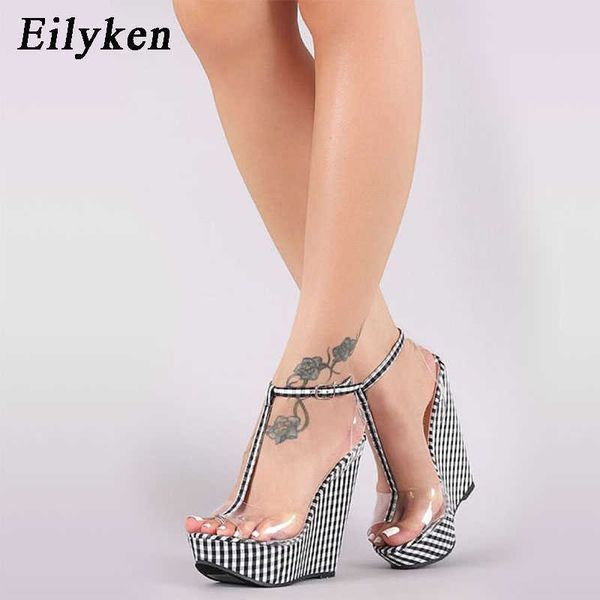 

2022 classic luxury new summer pvc transparent platform wedges gingham sandals women fashion high heels female shoes paris designer, Black