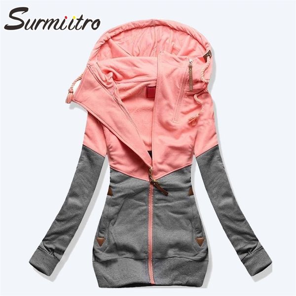 

surmiitro spring women jacket fashion autumn winter pink blue hooded sweatshirt zipper hoodies coat female sweat polerones 210817, Black