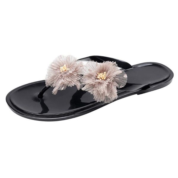 

slippers women summer flower clip toe flip flops woman casual shoes 2021 female beach outdoor ladies, Black