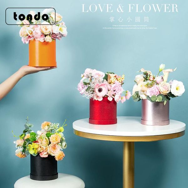 

gift wrap mini round flower box 1pcs mother's day metal color small bucket portable candy packaging