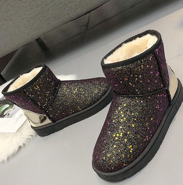 

boots 2021 fashion women shoes snow ankle winter sequins bling, Black