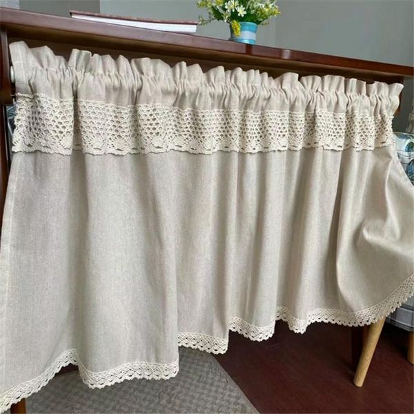 

curtain & drapes modern simple cotton linen lace stitching short valance for living room kitchen window decor japanese solid small panel4